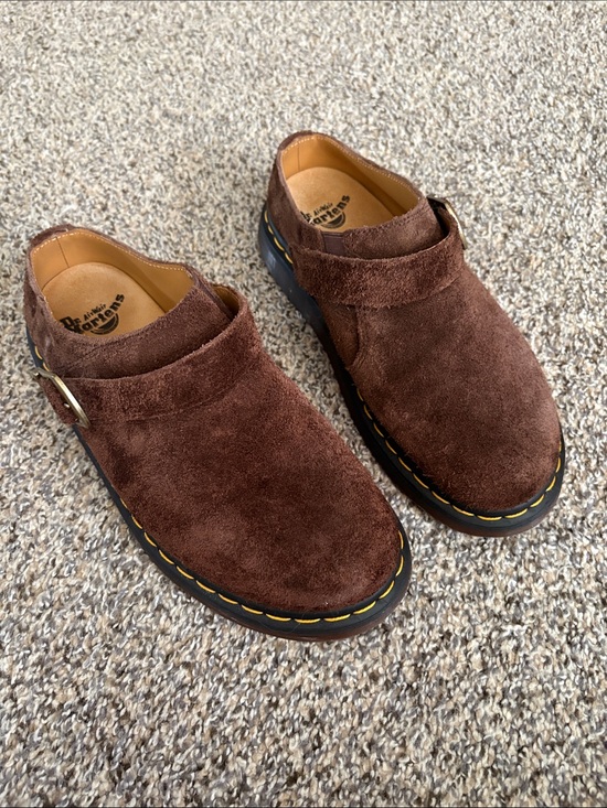 Dr. Martens Shoes - Dr. Martens Brown Suede Clog Mules
